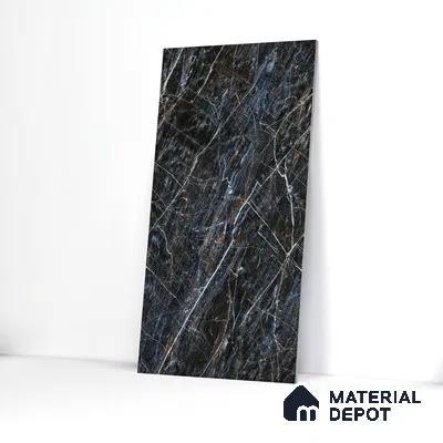 Marble Bardiglio Wall & Floor Tile TL 01090 Charcoal Grey 4 ft x 2 ft Glossy Finish Vitrified Tile - 9 mm | Suitable For Living Room, Bedroom, Dining