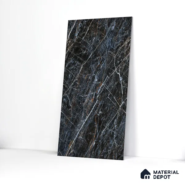 Marble Bardiglio Wall & Floor Tile TL 01090 Charcoal Grey 4 ft x 2 ft Glossy Finish Vitrified Tile - 9 mm | Suitable For Living Room, Bedroom, Dining