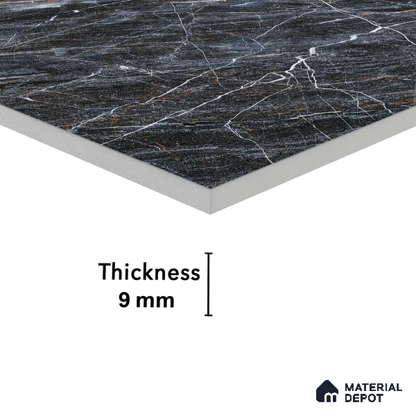 Marble Bardiglio Wall & Floor Tile TL 01090 Charcoal Grey 4 ft x 2 ft Glossy Finish Vitrified Tile - 9 mm | Suitable For Living Room, Bedroom, Dining
