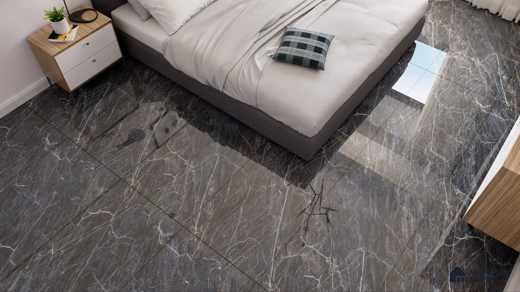 Marble Bardiglio Wall & Floor Tile TL 01090 Charcoal Grey 4 ft x 2 ft Glossy Finish Vitrified Tile - 9 mm | Suitable For Living Room, Bedroom, Dining
