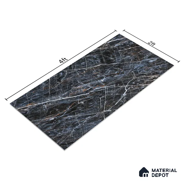Marble Bardiglio Wall & Floor Tile TL 01090 Charcoal Grey 4 ft x 2 ft Glossy Finish Vitrified Tile - 9 mm | Suitable For Living Room, Bedroom, Dining