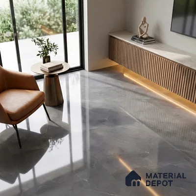 Marble Bardiglio Wall & Floor Tile TL 01092 Slate Grey 4 ft x 2 ft Glossy Finish Vitrified Tile - 9 mm | 3 Random Designs | Suitable For Living Room, Bedroom, Dining