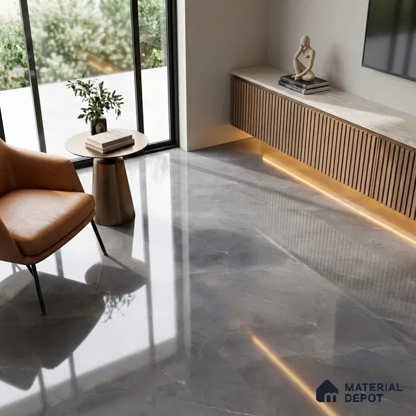 Marble Bardiglio Wall & Floor Tile TL 01092 Slate Grey 4 ft x 2 ft Glossy Finish Vitrified Tile - 9 mm | 3 Random Designs | Suitable For Living Room, Bedroom, Dining
