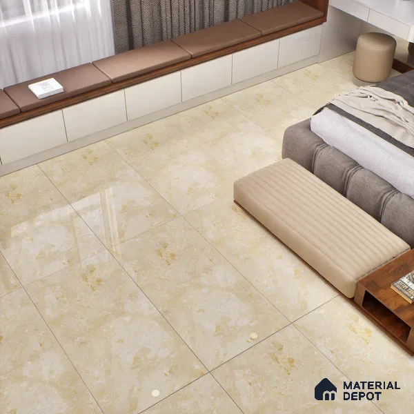 Marble Crema Marfil Wall & Floor Tile TL 01095 Wheat Beige 4 ft x 2 ft Glossy Finish Vitrified Tile - 9 mm | 3 Random Designs | Suitable For Living Room, Bedroom, Dining