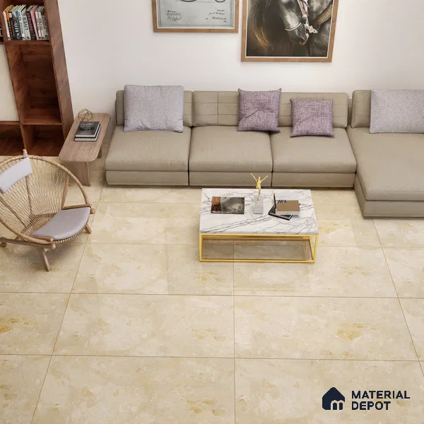 Marble Crema Marfil Wall & Floor Tile TL 01095 Wheat Beige 4 ft x 2 ft Glossy Finish Vitrified Tile - 9 mm | 3 Random Designs | Suitable For Living Room, Bedroom, Dining