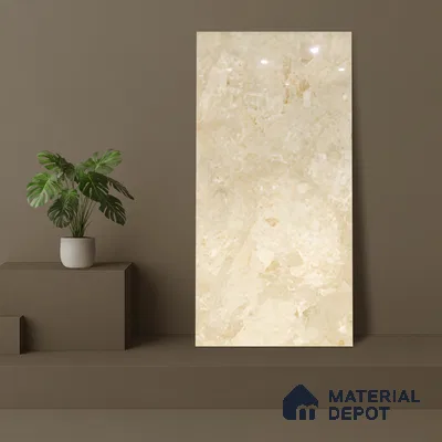 Marble Crema Marfil Wall & Floor Tile TL 01095 Wheat Beige 4 ft x 2 ft Glossy Finish Vitrified Tile - 9 mm | 3 Random Designs | Suitable For Living Room, Bedroom, Dining