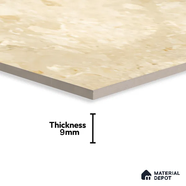 Marble Crema Marfil Wall & Floor Tile TL 01095 Wheat Beige 4 ft x 2 ft Glossy Finish Vitrified Tile - 9 mm | 3 Random Designs | Suitable For Living Room, Bedroom, Dining