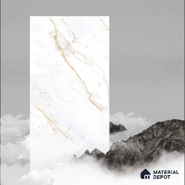 Marble Calacatta Wall & Floor Tile TL 01096 Off-White 4 ft x 2 ft Glossy Finish Vitrified Tile - 9 mm | 3 Random Designs | Suitable For Living Room, Bedroom, Dining