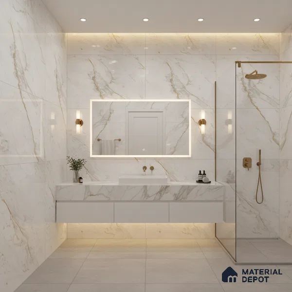 Marble Floor & Wall Tile | TL 01096 Snowy White 4 ft x 2 ft Glossy Finish Vitrified Tile - 9 mm (Random 03) | Suitable For Living Room, Bedroom, Dining Area (Sample)