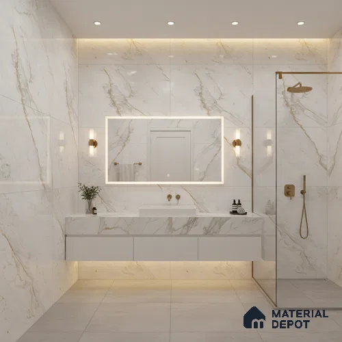 Marble Floor & Wall Tile | TL 01096 Snowy White 4 ft x 2 ft Glossy Finish Vitrified Tile - 9 mm (Random 03) | Suitable For Living Room, Bedroom, Dining Area