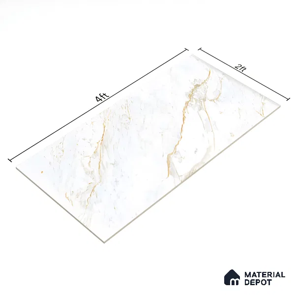 Marble Calacatta Wall & Floor Tile TL 01096 Off-White 4 ft x 2 ft Glossy Finish Vitrified Tile - 9 mm | 3 Random Designs | Suitable For Living Room, Bedroom, Dining