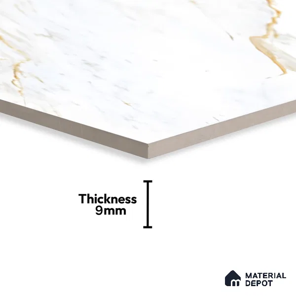 Marble Calacatta Wall & Floor Tile TL 01096 Off-White 4 ft x 2 ft Glossy Finish Vitrified Tile - 9 mm | 3 Random Designs | Suitable For Living Room, Bedroom, Dining
