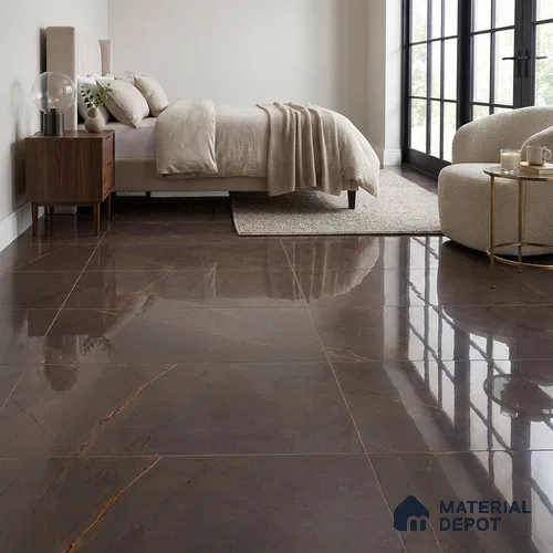 Marble Floor & Wall Tile | TL 01152 Scambio Coffee High Gloss Finish 4 ft x 2 ft Vitrified Tile - 9 mm | Suitable For Living Room, Bedroom, Dining Area