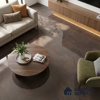 Marble Emperador Wall & Floor Tile TL 01152 Coffee Brown 4 ft x 2 ft High Gloss Finish Vitrified Tile - 9 mm | Suitable For Living Room, Bedroom, Dining