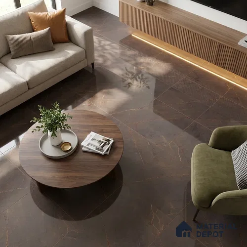 Marble Emperador Wall & Floor Tile TL 01152 Coffee Brown 4 ft x 2 ft High Gloss Finish Vitrified Tile - 9 mm | Suitable For Living Room, Bedroom, Dining