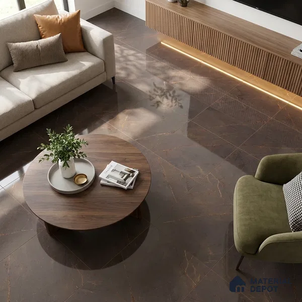 Marble Emperador Wall & Floor Tile TL 01152 Coffee Brown 4 ft x 2 ft High Gloss Finish Vitrified Tile - 9 mm | Suitable For Living Room, Bedroom, Dining