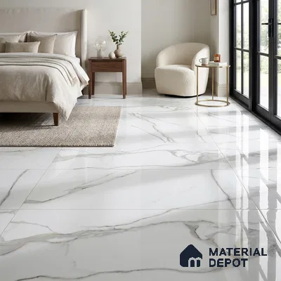 Endless Marble Floor & Wall Tile | TL 01183 Effulgent White | 4 ft x 2 ft Glossy Finish Vitrified Tile - 9 mm | Suitable For Living Room, Bedroom, Dining Area