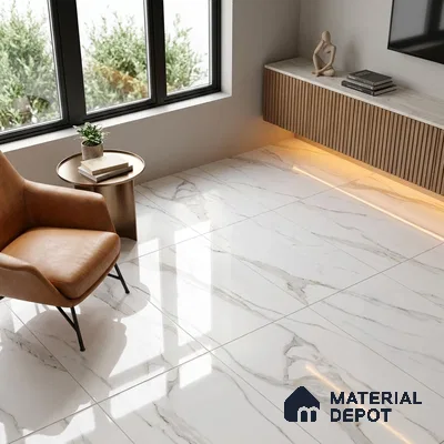 Marble Endless Calacatta Wall & Floor Tile TL 01183 Off-White 4 ft x 2 ft Glossy Finish Vitrified Tile - 9 mm | Suitable For Living Room, Bedroom, Dining
