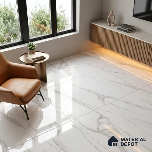 Marble Endless Calacatta Wall & Floor Tile TL 01183 Off-White 4 ft x 2 ft Glossy Finish Vitrified Tile - 9 mm | Suitable For Living Room, Bedroom, Dining