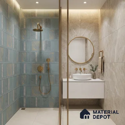 TL 01202 A Quanto Aqua HL 1 600x300 mm Ceramic Bathroom Wall Tile - 8 mm (Sample)