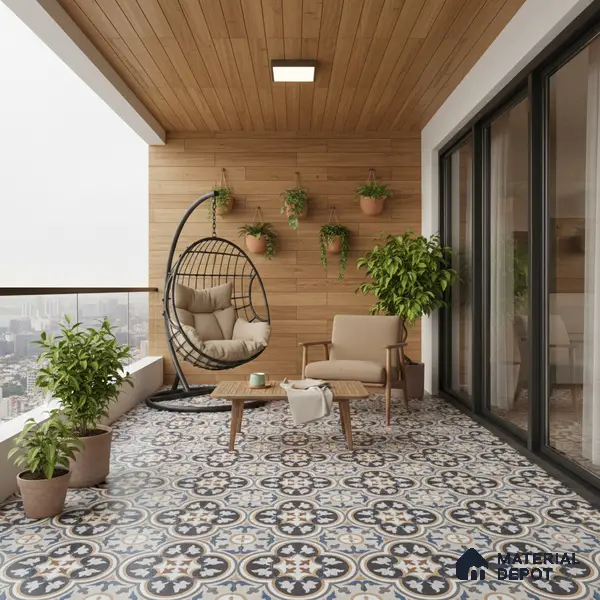 Moroccan Wall & Floor Tile TL 01434 Isabelline Blue 2 ft x 2 ft Matte Finish Vitrified Tile - 9 mm | Suitable For Kitchen, Bathroom, Dining Area | Please Expect a Slight Variation of Pattern