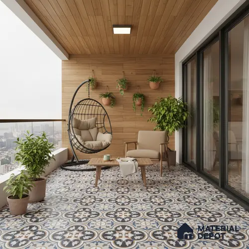 Moroccan Wall & Floor Tile TL 01434 Isabelline Blue 2 ft x 2 ft Matte Finish Vitrified Tile - 9 mm | Suitable For Kitchen, Bathroom, Dining Area | Please Expect a Slight Variation of Pattern