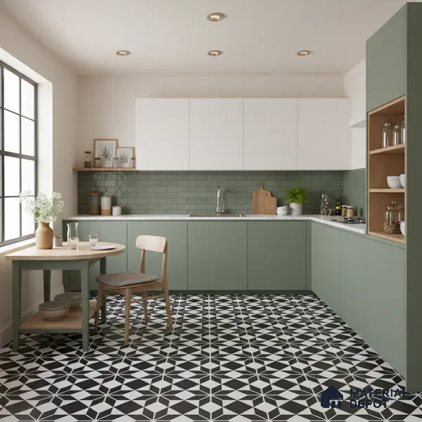 Moroccan Wall & Floor Tile TL 01437 Eerie Black 2 ft x 2 ft Matte Finish Vitrified Tile - 9 mm | Suitable For Kitchen, Bathroom, Dining Area | Please Expect a Slight Variation of Pattern