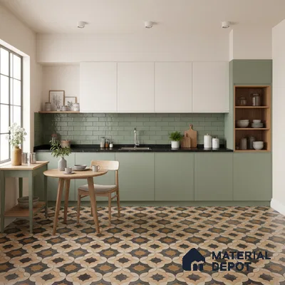 Moroccan Wall & Floor Tile TL 01443 Tan Beige 2 ft x 2 ft Matte Finish Vitrified Tile - 9 mm | Suitable For Kitchen, Bathroom, Dining Area | Please Expect a Slight Variation of Pattern