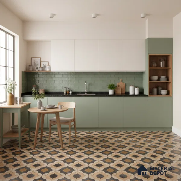 Moroccan Wall & Floor Tile TL 01443 Tan Beige 2 ft x 2 ft Matte Finish Vitrified Tile - 9 mm | Suitable For Kitchen, Bathroom, Dining Area | Please Expect a Slight Variation of Pattern