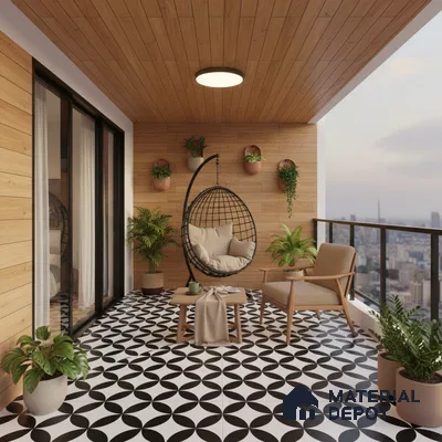 Moroccan Wall & Floor Tile TL 01444 Snow Monochrome 2 ft x 2 ft Matte Finish Vitrified Tile - 9 mm | Suitable For Balcony, Bathroom, Foyer | Please Expect a Slight Variation of Pattern