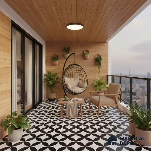 Moroccan Wall & Floor Tile TL 01444 Black & Snow White 2 ft x 2 ft Matte Finish Vitrified Tile - 9 mm | Suitable For Kitchen, Bathroom, Dining Area | Please Expect a Slight Variation of Pattern