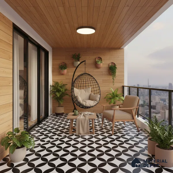 Moroccan Wall & Floor Tile TL 01444 Snow Monochrome 2 ft x 2 ft Matte Finish Vitrified Tile - 9 mm | Suitable For Balcony, Bathroom, Foyer | Please Expect a Slight Variation of Pattern