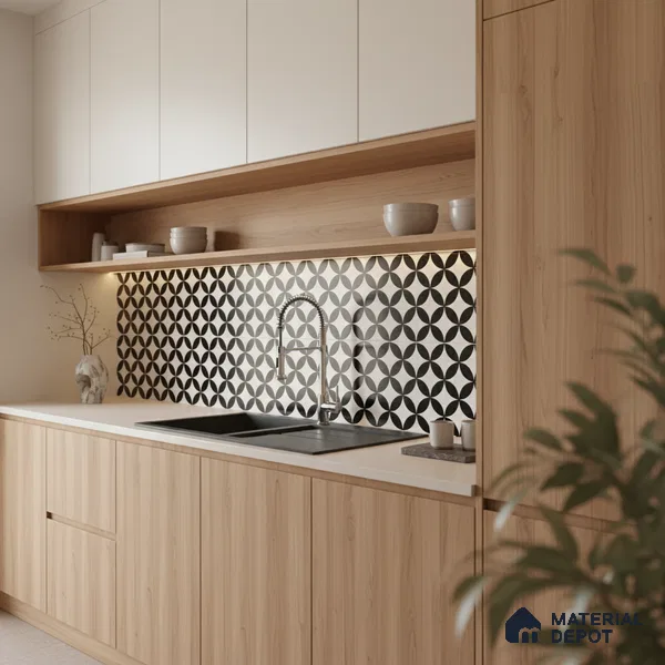 Moroccan Wall & Floor Tile TL 01444 Snow Monochrome 2 ft x 2 ft Matte Finish Vitrified Tile - 9 mm | Suitable For Balcony, Bathroom, Foyer | Please Expect a Slight Variation of Pattern