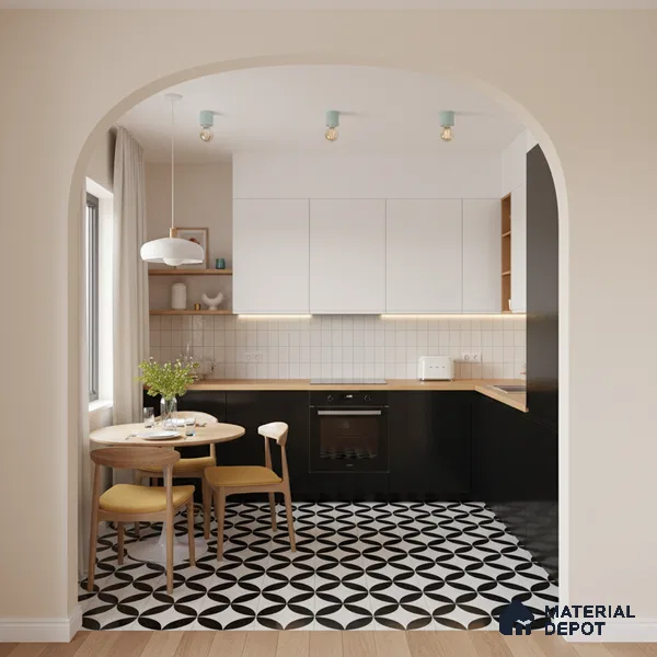 Moroccan Wall & Floor Tile TL 01444 Snow Monochrome 2 ft x 2 ft Matte Finish Vitrified Tile - 9 mm | Suitable For Balcony, Bathroom, Foyer | Please Expect a Slight Variation of Pattern