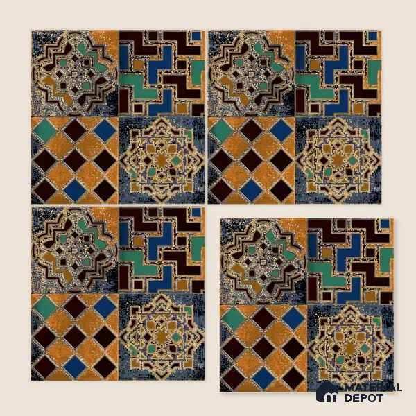 Moroccan Wall Tile TL 01452 A Piazza Bosco Decor 1 ft x 1 ft Ceramic Glazed Matte Finish Tile - 9 mm | Suitable for Bathroom, Kitchen, Foyer | Please Expect a Slight Variation of Pattern