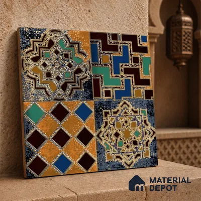 Moroccan Wall Tile TL 01452 A Piazza Bosco Decor 1 ft x 1 ft Ceramic Glazed Matte Finish Tile - 9 mm | Suitable for Bathroom, Kitchen, Foyer | Please Expect a Slight Variation of Pattern