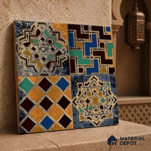Moroccan Wall Tile TL 01452 A Piazza Bosco Decor 1 ft x 1 ft Ceramic Glazed Matte Finish Tile - 9 mm | Suitable for Bathroom, Kitchen, Foyer | Please Expect a Slight Variation of Pattern