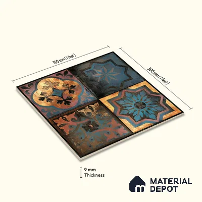 Moroccan Wall Tile TL 01453 B Piazza Elis Decor 1 ft x 1 ft Ceramic Glossy Finish Tile - 9 mm | Suitable for Bathroom, Kitchen, Balcony | Please Expect a Slight Variation of Pattern