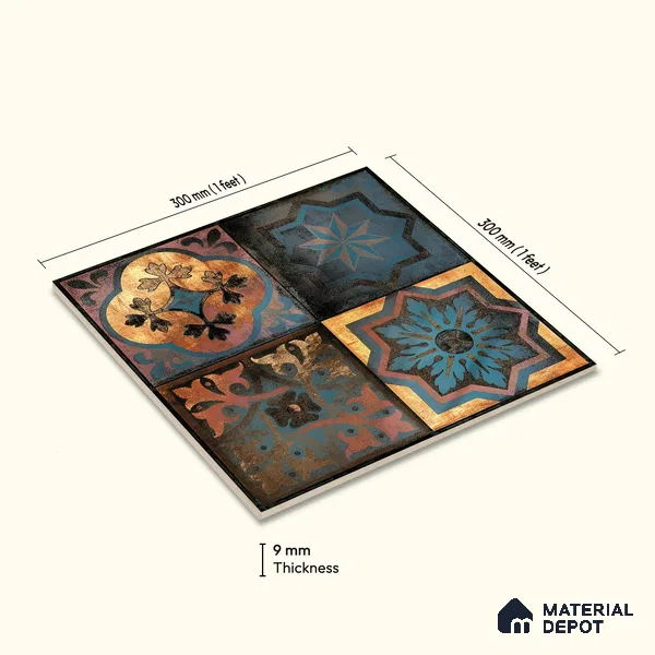 Moroccan Wall Tile TL 01453 B Piazza Elis Decor 1 ft x 1 ft Ceramic Glossy Finish Tile - 9 mm | Suitable for Bathroom, Kitchen, Balcony | Please Expect a Slight Variation of Pattern