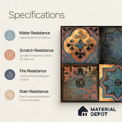 Moroccan Wall Tile TL 01453 B Piazza Elis Decor 1 ft x 1 ft Ceramic Glossy Finish Tile - 9 mm | Suitable for Bathroom, Kitchen, Balcony | Please Expect a Slight Variation of Pattern