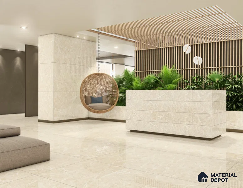 Budget Friendly Large Format Marble Floor & Wall Tile TL 01461 A Aspire Beige 6 ft x 4 ft Glossy Finish Vitrified Tile - 9 mm | Suitable For Living Room, Bedroom, Office | Adhesive and Spacers Must be Used During Installation
