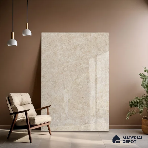 Budget Friendly Large Format Marble Floor & Wall Tile TL 01461 A Aspire Beige 6 ft x 4 ft Glossy Finish Vitrified Tile - 9 mm | Suitable For Living Room, Bedroom, Office | Adhesive and Spacers Must be Used During Installation