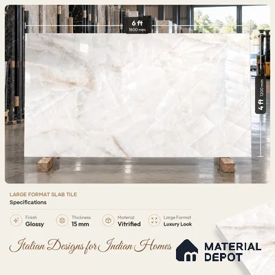 Marble Onyx Floor Tile TL 01463 B White 6 ft x 4 ft Glossy Finish Vitrified Tile - 15 mm | Suitable For Living Room, Bedroom, Bathroom