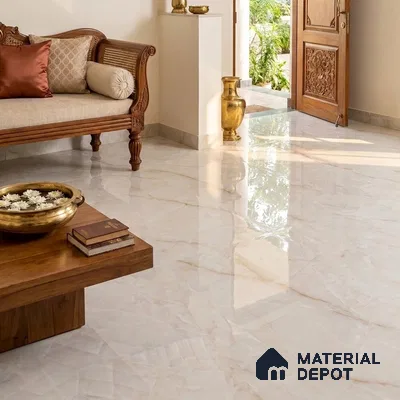 Marble Onyx Floor Tile TL 01463 B White 6 ft x 4 ft Glossy Finish Vitrified Tile - 15 mm | Suitable For Living Room, Bedroom, Bathroom