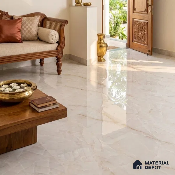 Marble Onyx Floor Tile TL 01463 B White 6 ft x 4 ft Glossy Finish Vitrified Tile - 15 mm | Suitable For Living Room, Bedroom, Bathroom