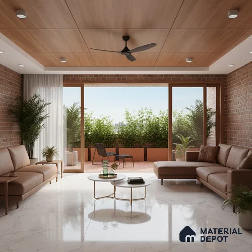 Budget Friendly Large Format Marble Floor & Wall Tile TL 01464 Foster Gray 6 ft x 4 ft Glossy Finish Vitrified Tile - 9 mm | Suitable For Living Room, Bedroom, Office | Adhesive and Spacers Must be Used During Installation
