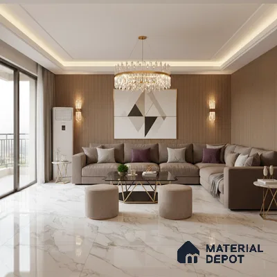 Large Format Marble Floor & Wall Tile TL 01465 Lerox White 6 ft x 4 ft Glossy Finish Vitrified Tile - 9 mm | Suitable For Living Room, Bedroom, Office | Adhesive and Spacers Must be Used During Installation
