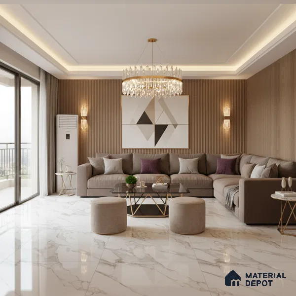 Large Format Marble Floor & Wall Tile TL 01465 Lerox White 6 ft x 4 ft Glossy Finish Vitrified Tile - 9 mm | Suitable For Living Room, Bedroom, Office | Adhesive and Spacers Must be Used During Installation