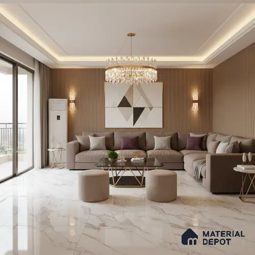 Large Format Marble Floor & Wall Tile TL 01465 Lerox White 6 ft x 4 ft Glossy Finish Vitrified Tile - 9 mm | Suitable For Living Room, Bedroom, Office | Adhesive and Spacers Must be Used During Installation