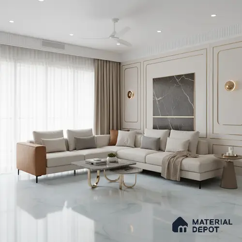 Large Format Marble Floor & Wall Tile TL 01467 Ocean Galaxy 6 ft x 4 ft Glossy Finish Vitrified Tile - 9 mm | Suitable For Living Room, Bedroom, Office | Adhesive and Spacers Must be Used During Installation